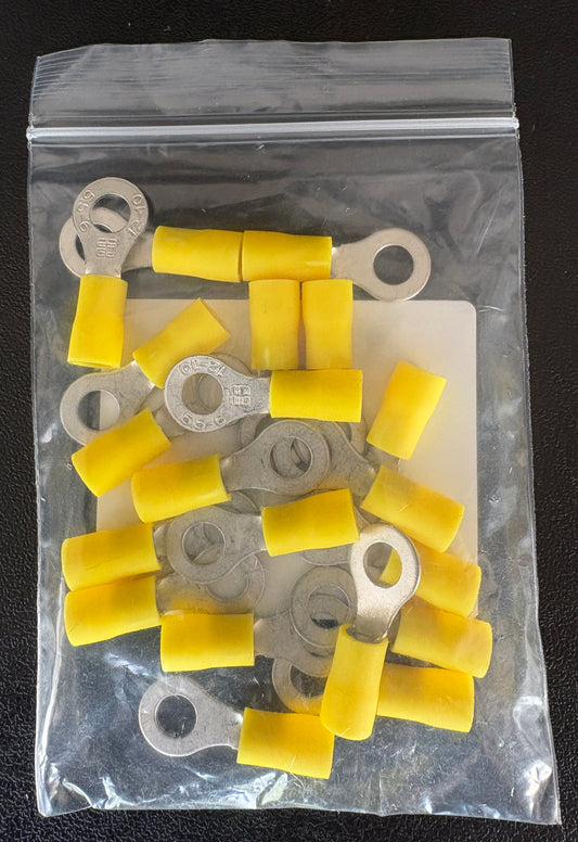 25 PK 12-10 Gauge 1/4 Ring Terminals